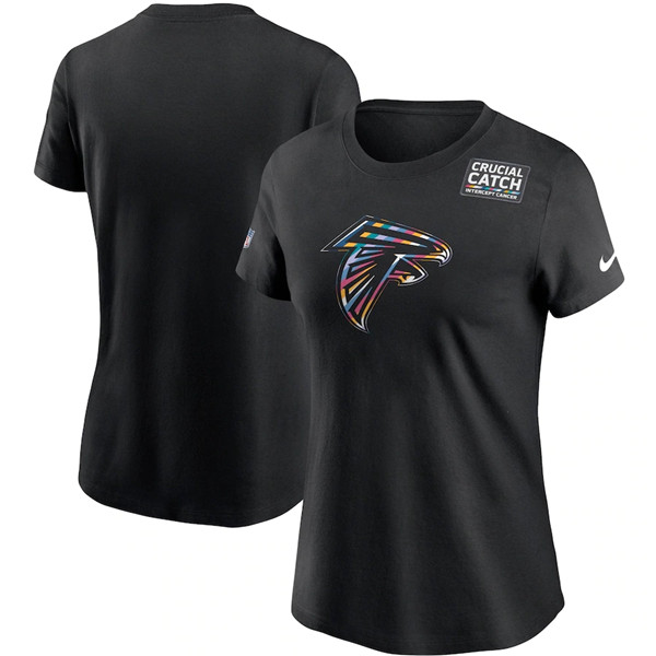 Women's Atlanta Falcons 2020 Black Sideline Crucial Catch Performance NFL T-Shirt(Run Small) - Click Image to Close